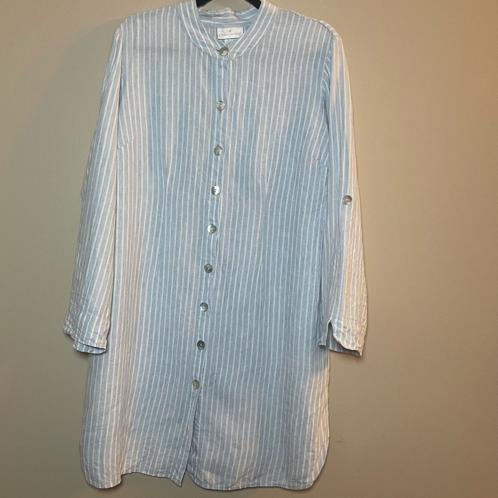 Soft Surroundings Light Blue and White Striped Shirt Dress Size Large